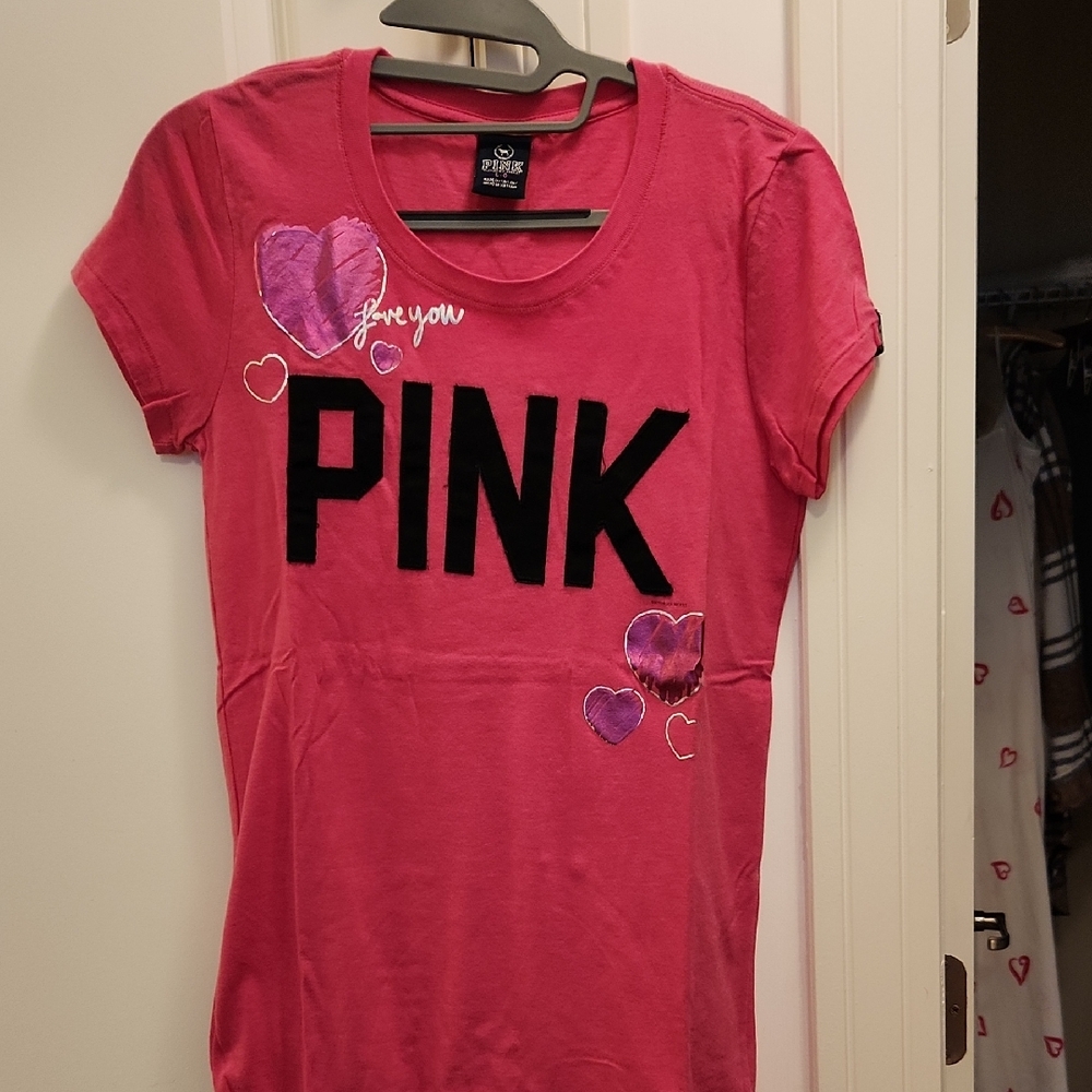 NWOT PINK Victoria's Secret Shirt with Heart Accents